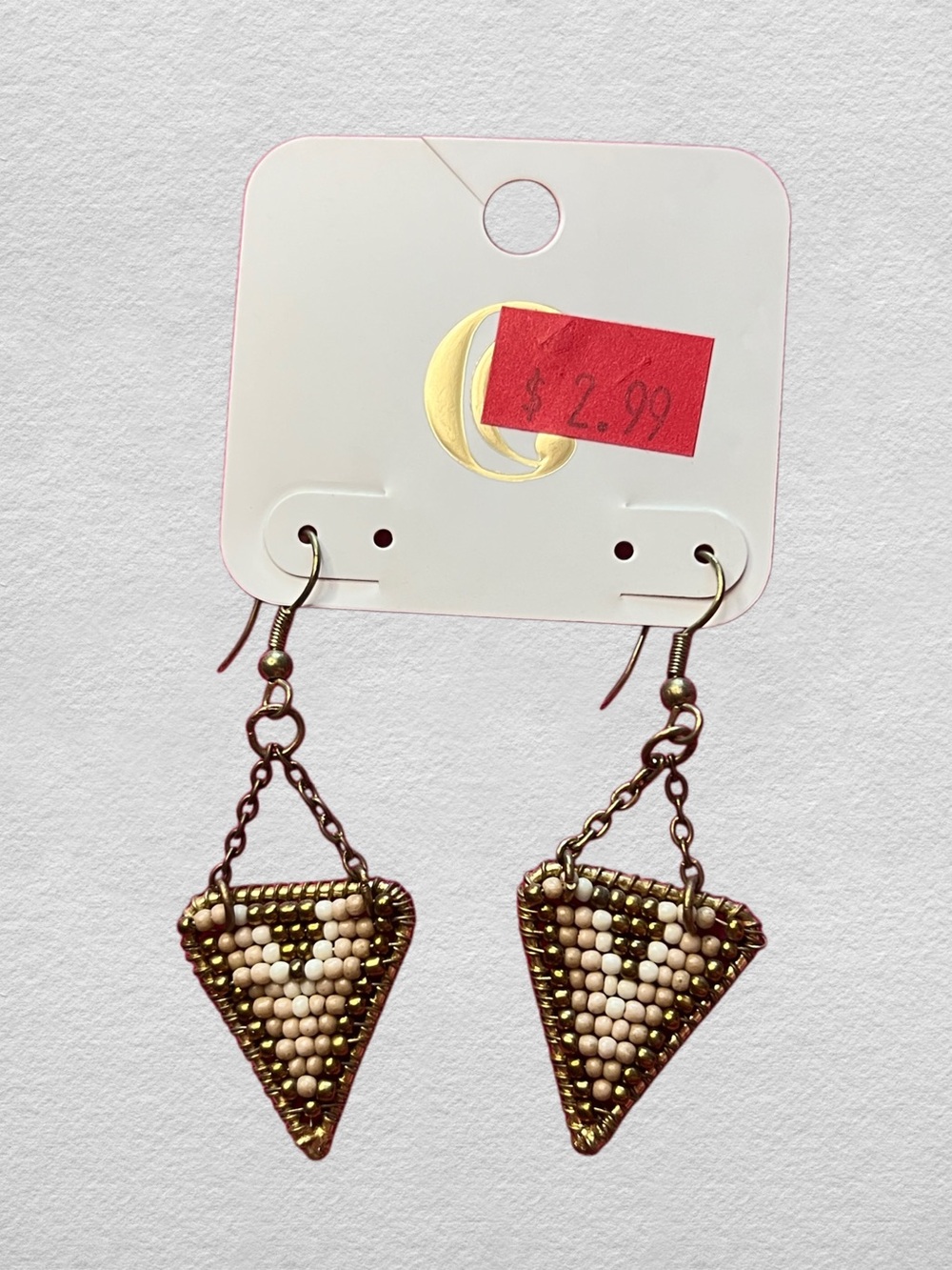 Beaded Triangle Drop Earrings - Cream and Gold